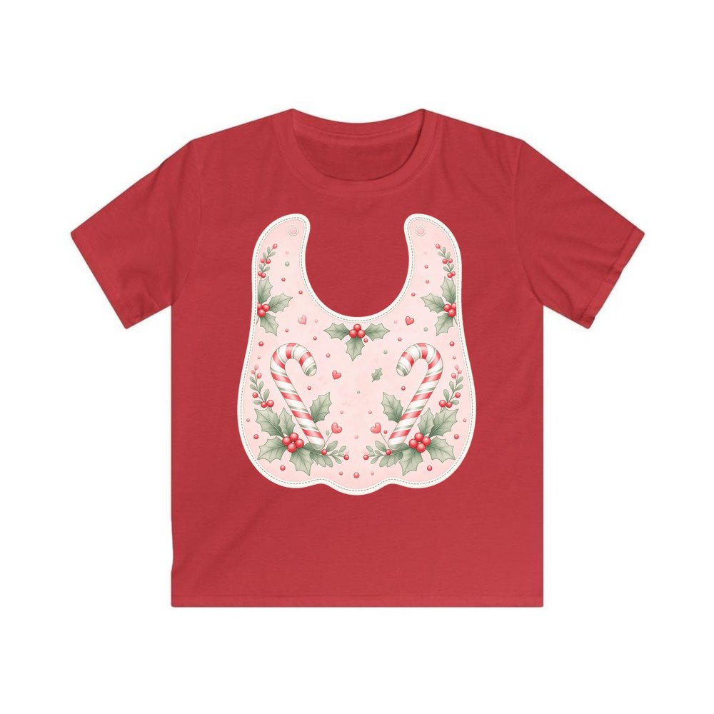 Pink Candy Cane Baby Bib personalised kids Christmas tee in red