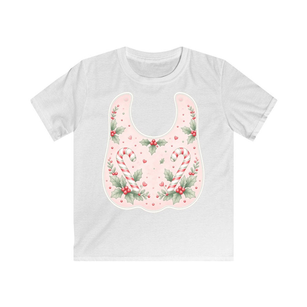 Pink Candy Cane Baby Bib personalised kids Christmas tee in white