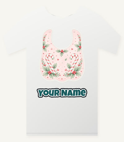 Pink Candy Cane Baby Bib Personalised Christmas T-Shirt and Hoodie