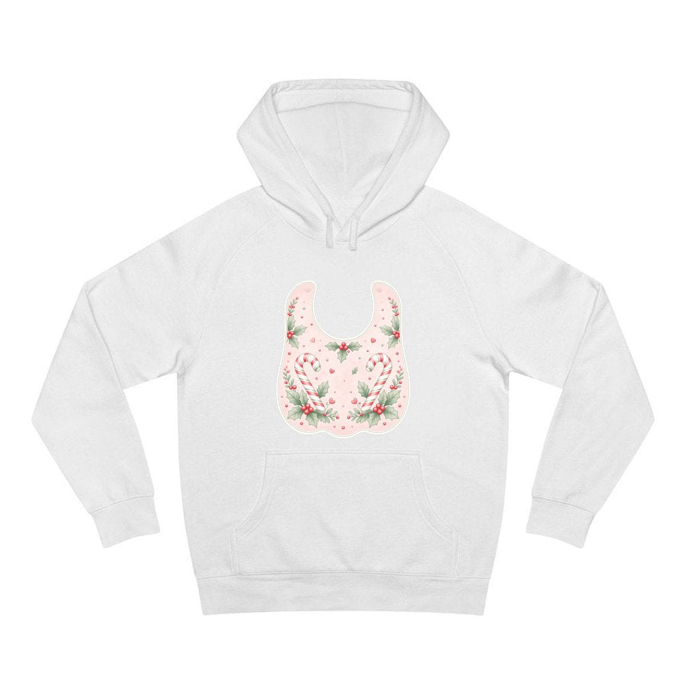 Pink Candy Cane Baby Bib personalised Christmas hoodie in white