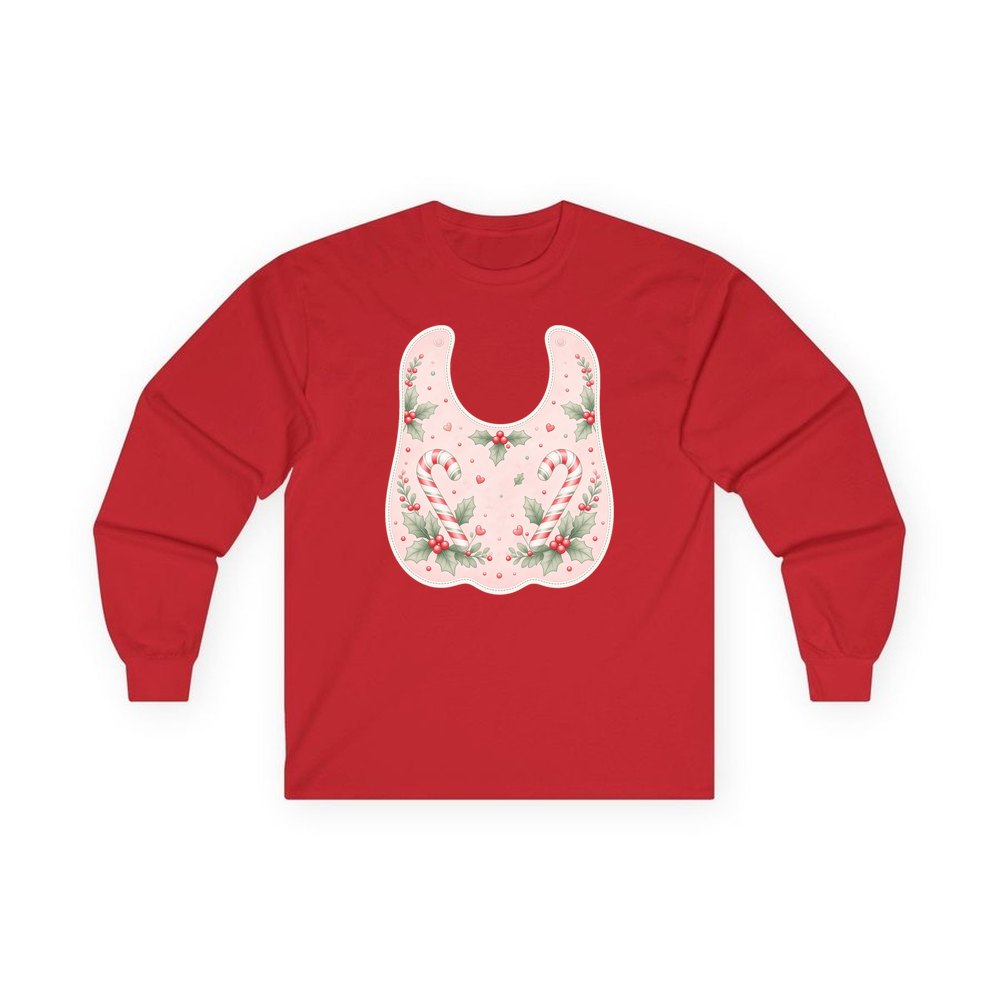 Pink Candy Cane Baby Bib personalised long sleeve Christmas T-shirt in red