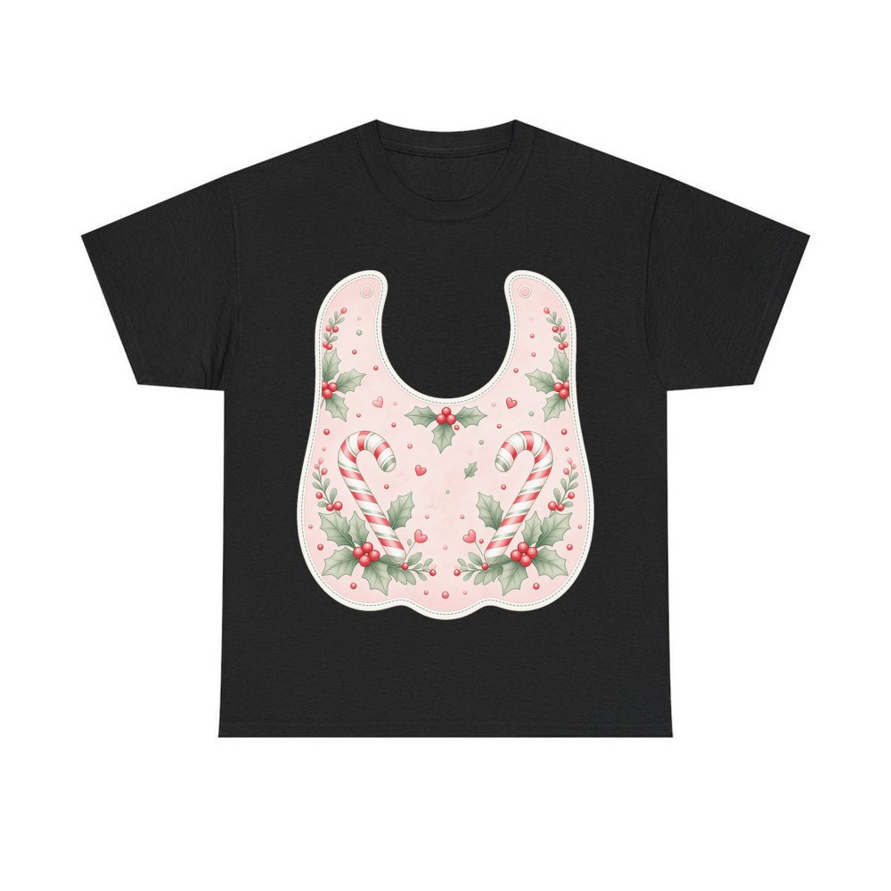 Pink Candy Cane Baby Bib personalised Christmas T-shirt in black