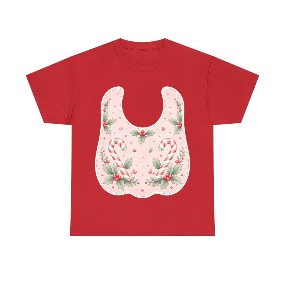 Pink Candy Cane Baby Bib personalised Christmas T-shirt in red