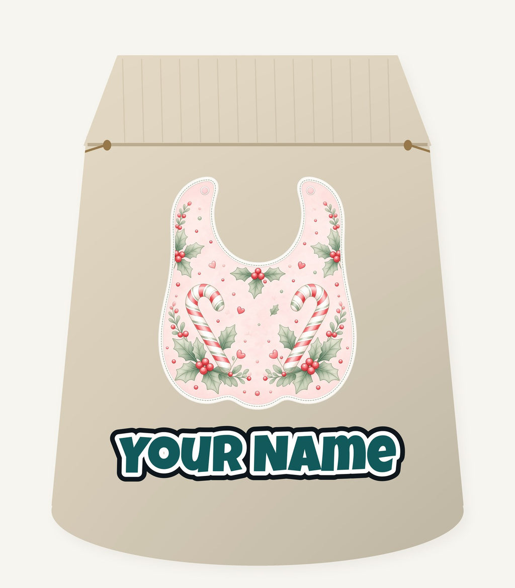 Pink Candy Cane Baby Bib Personalised Santa Sack