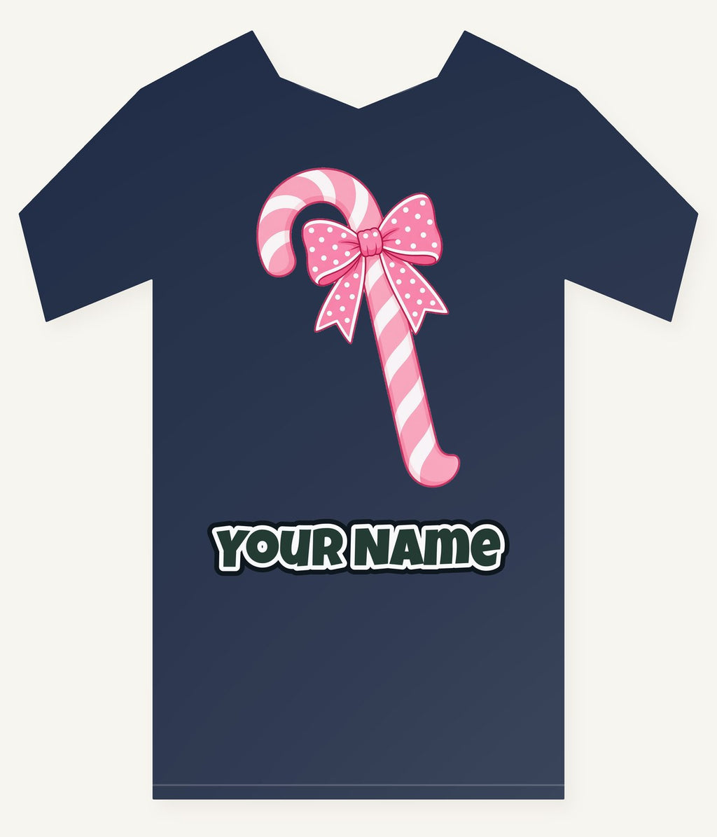 Pink Candy Cane Bow Personalised Kids Tee and Baby Bodysuit