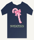 Pink Candy Cane Bow Personalised Kids Tee and Baby Bodysuit
