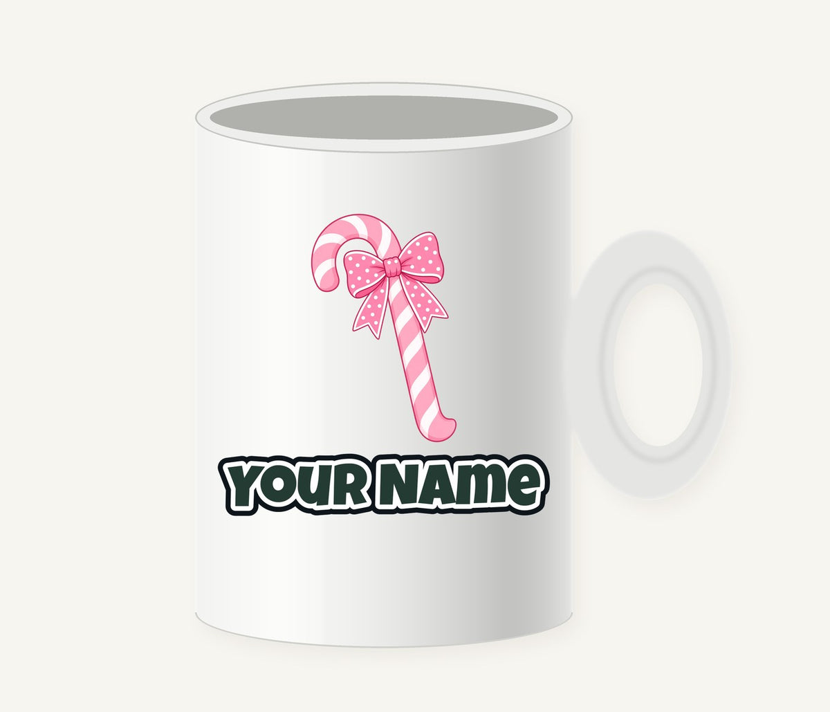 Pink Candy Cane Bow Personalised Christmas Mug