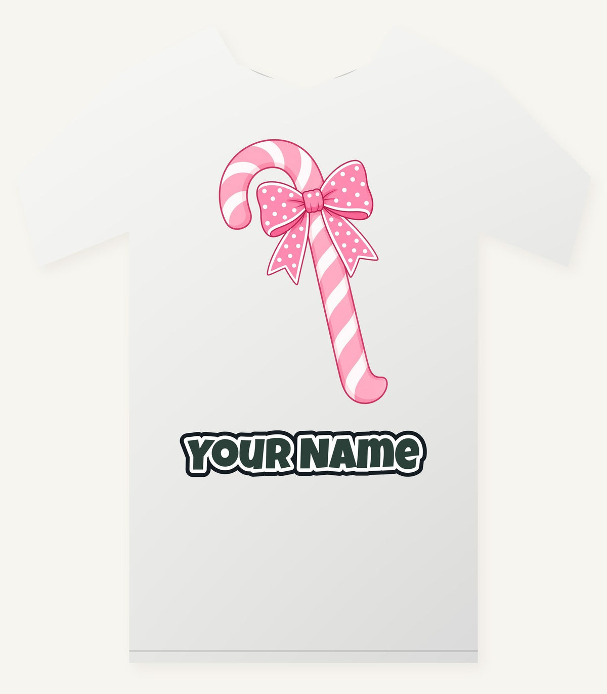 Pink Candy Cane Bow Personalised Christmas T-Shirt and Hoodie
