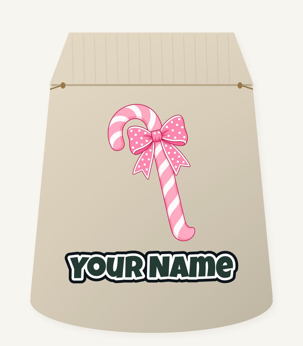 Pink Candy Cane Bow Personalised Santa Sack