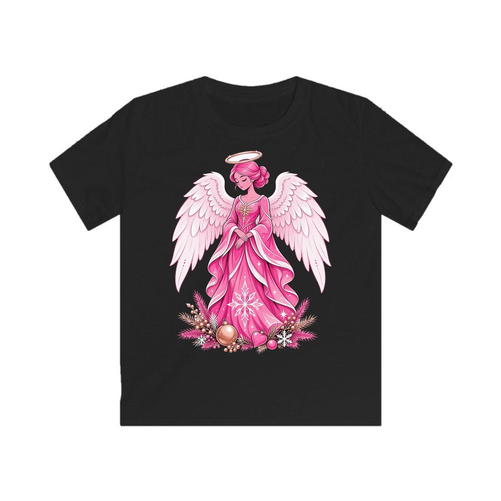 Pink Christmas Angel personalised kids Christmas tee in black