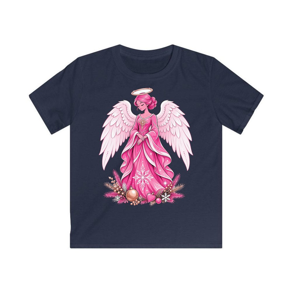 Pink Christmas Angel personalised kids Christmas tee in navy