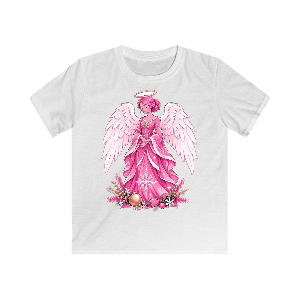 Pink Christmas Angel personalised kids Christmas tee in white