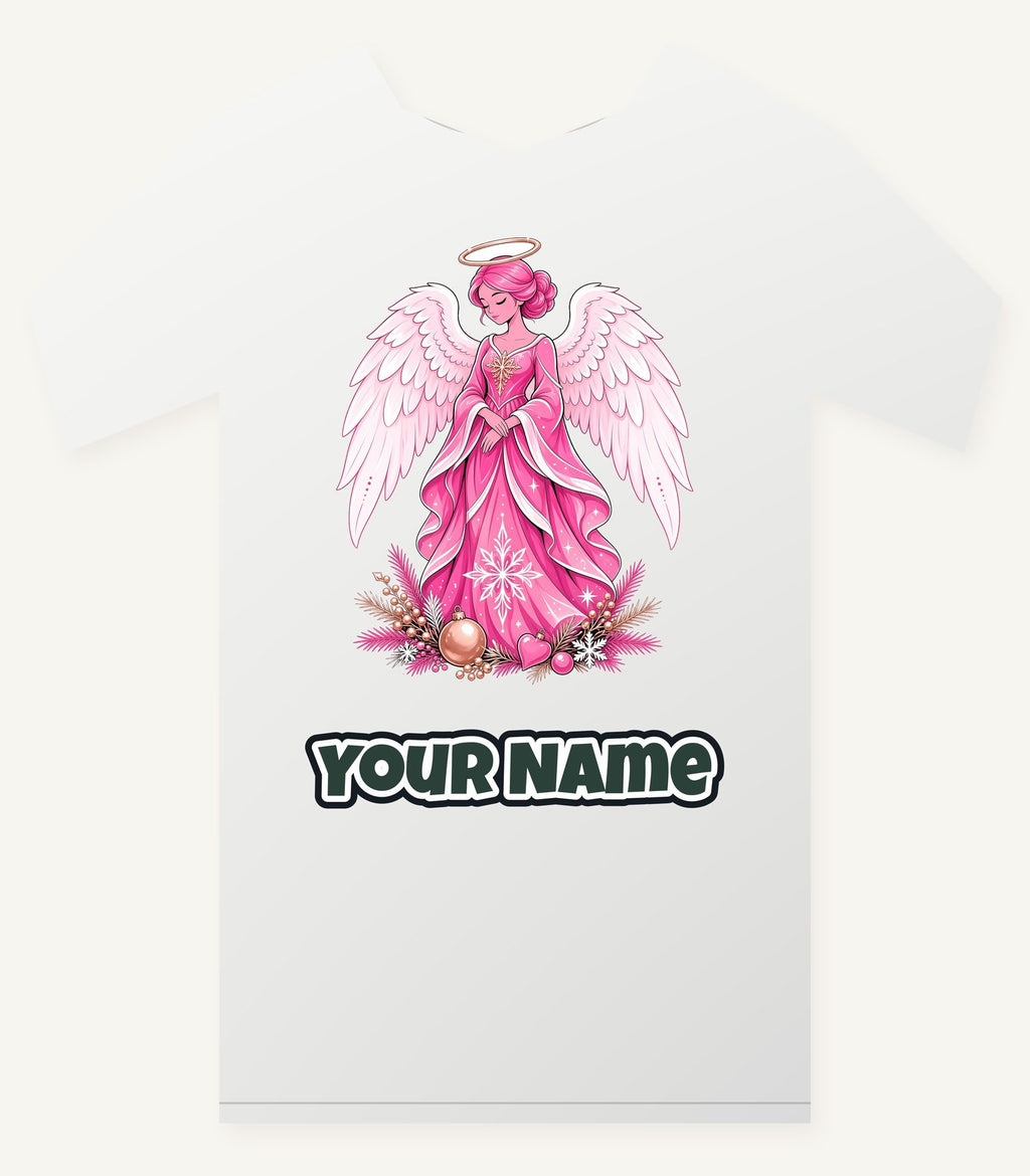 Pink Christmas Angel Personalised Christmas T-Shirt and Hoodie