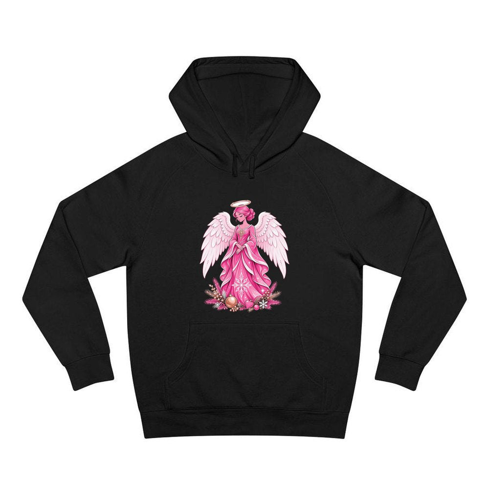 Pink Christmas Angel personalised Christmas hoodie in black