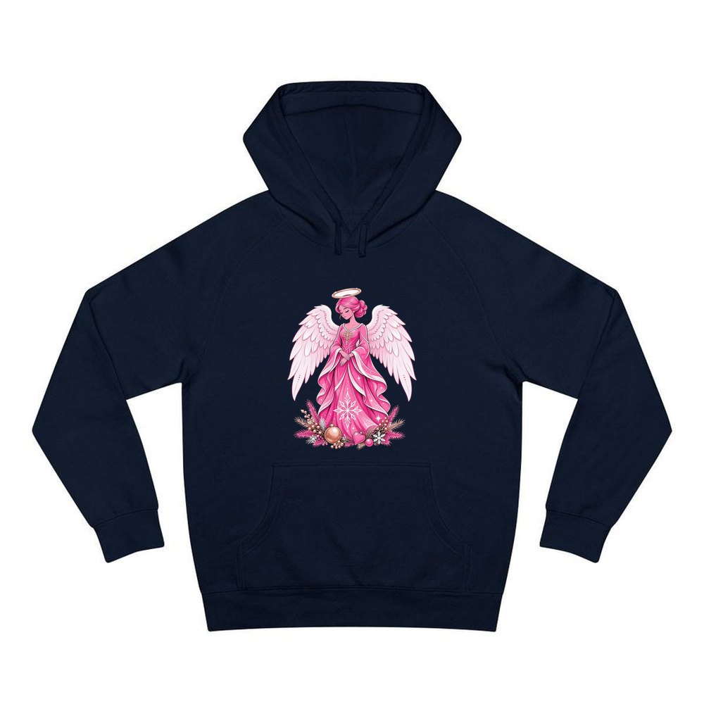 Pink Christmas Angel personalised Christmas hoodie in navy
