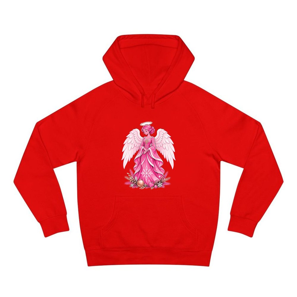 Pink Christmas Angel personalised Christmas hoodie in red