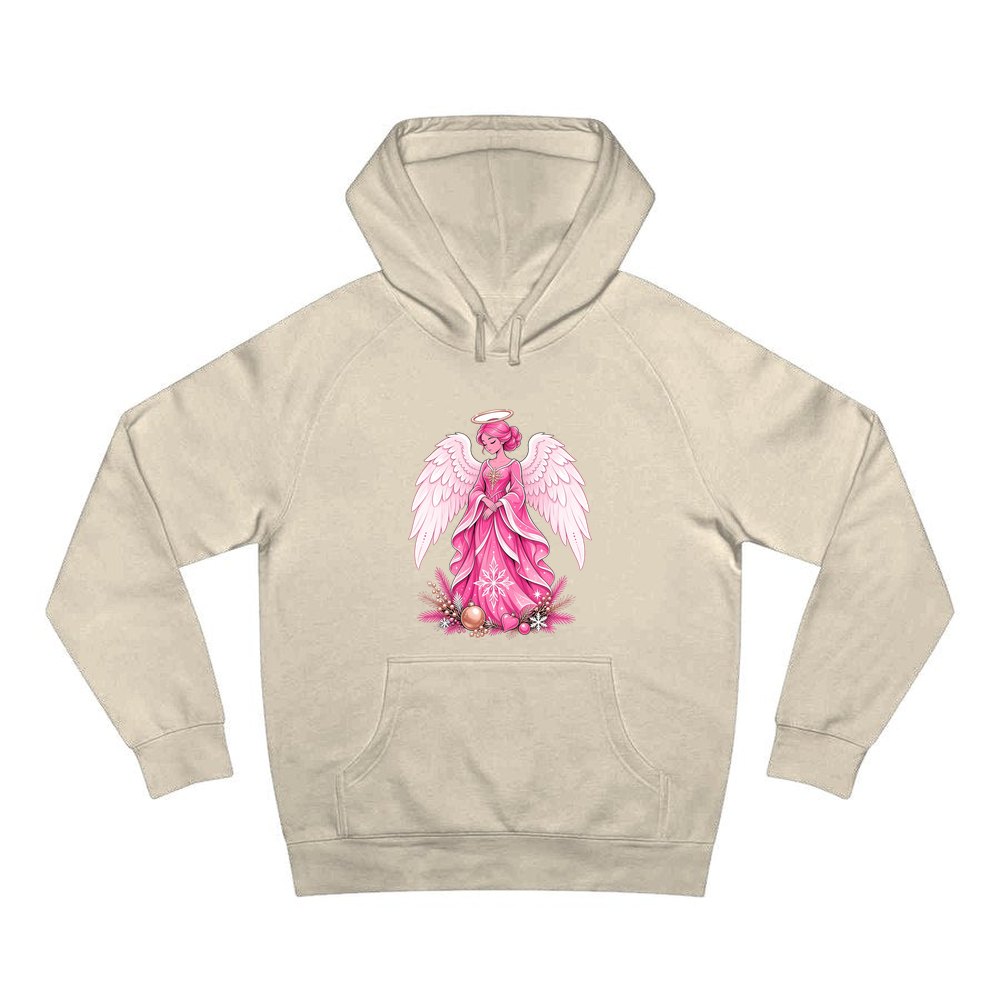Pink Christmas Angel personalised Christmas hoodie in sand
