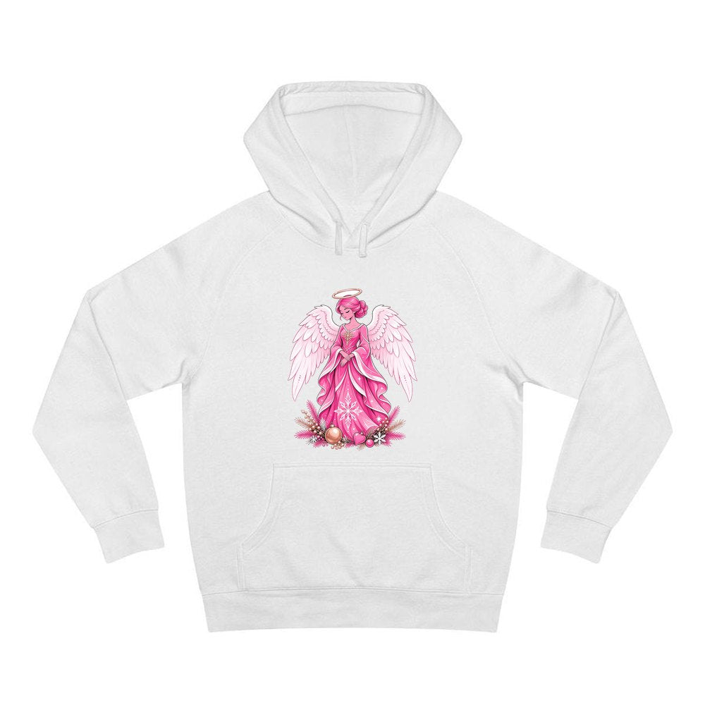 Pink Christmas Angel personalised Christmas hoodie in white