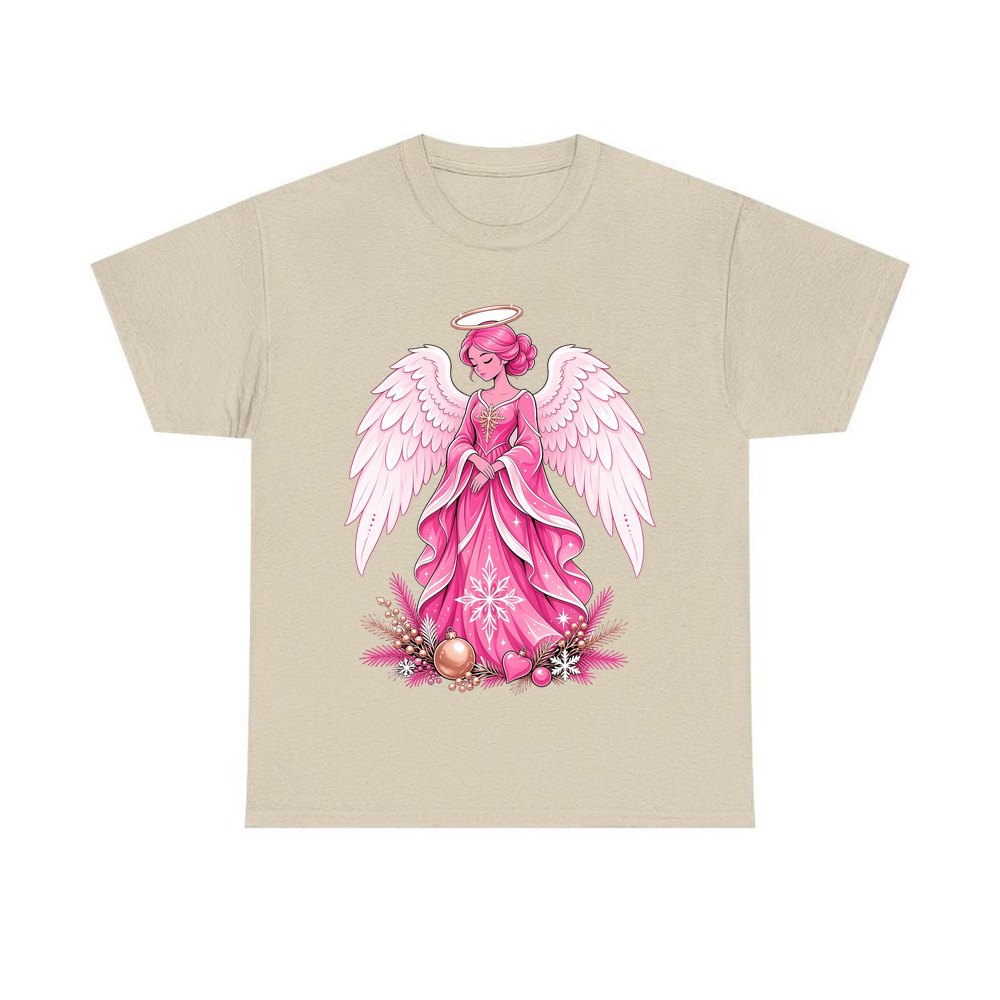 Pink Christmas Angel personalised Christmas T-shirt in sand