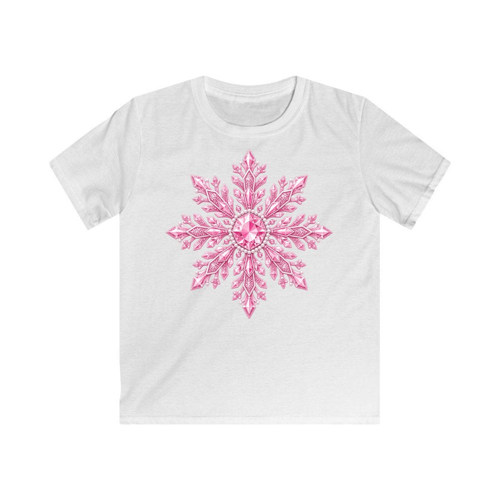 Pink Crystal Snowflake personalised kids Christmas tee in white
