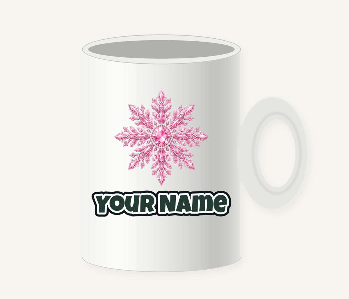 Pink Crystal Snowflake Personalised Christmas Mug