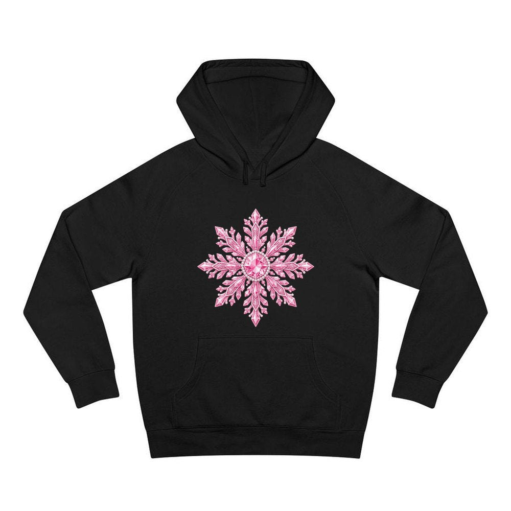 Pink Crystal Snowflake personalised Christmas hoodie in black