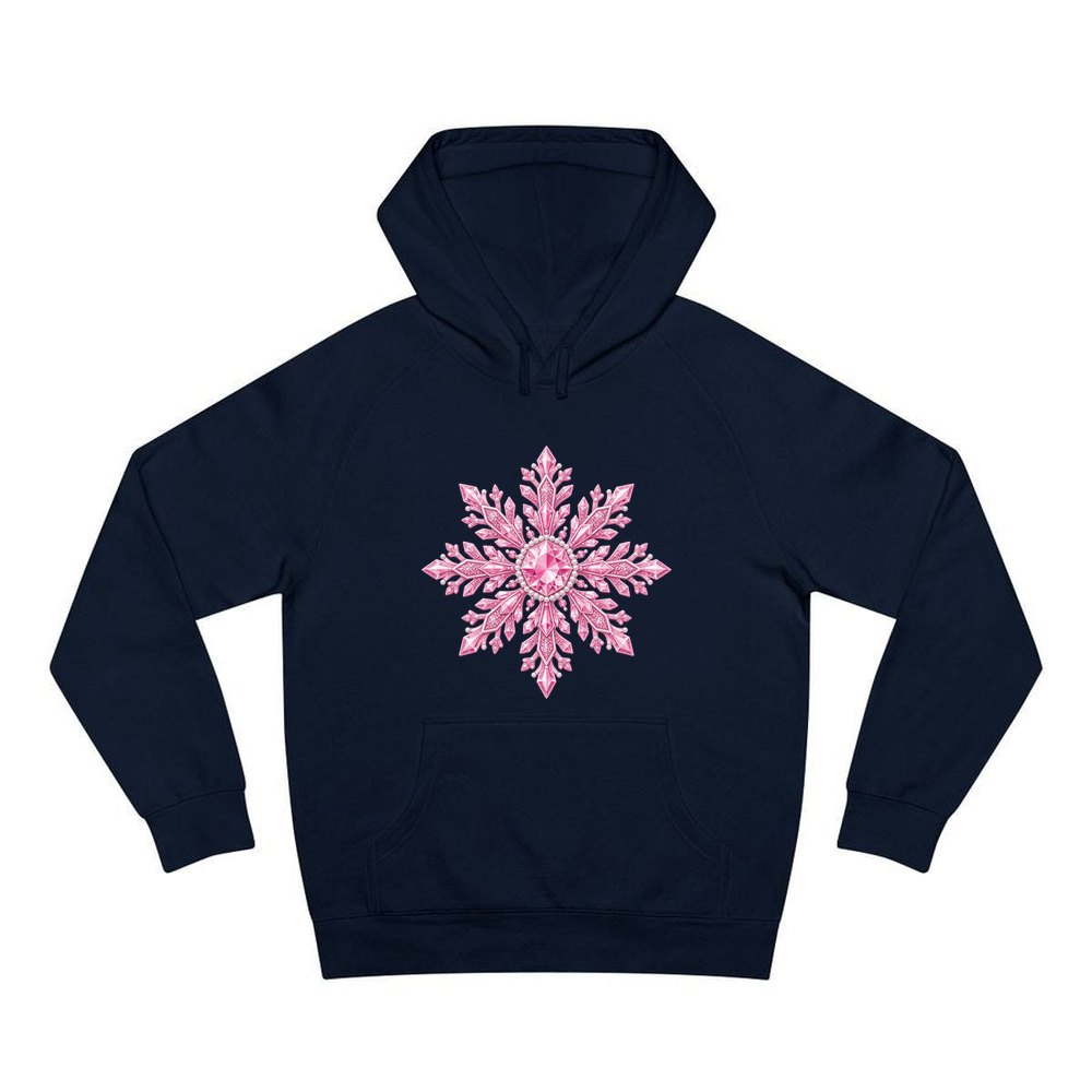 Pink Crystal Snowflake personalised Christmas hoodie in navy