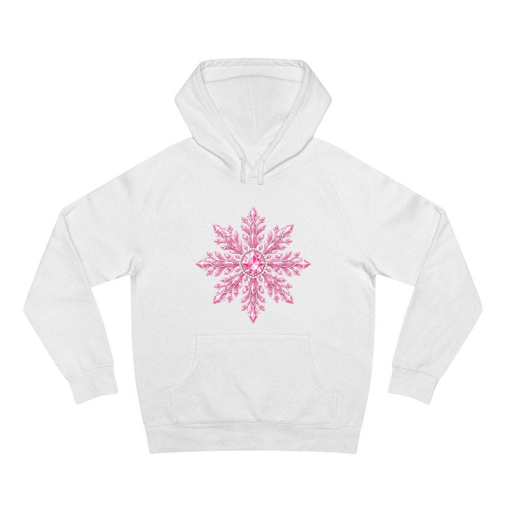 Pink Crystal Snowflake personalised Christmas hoodie in white