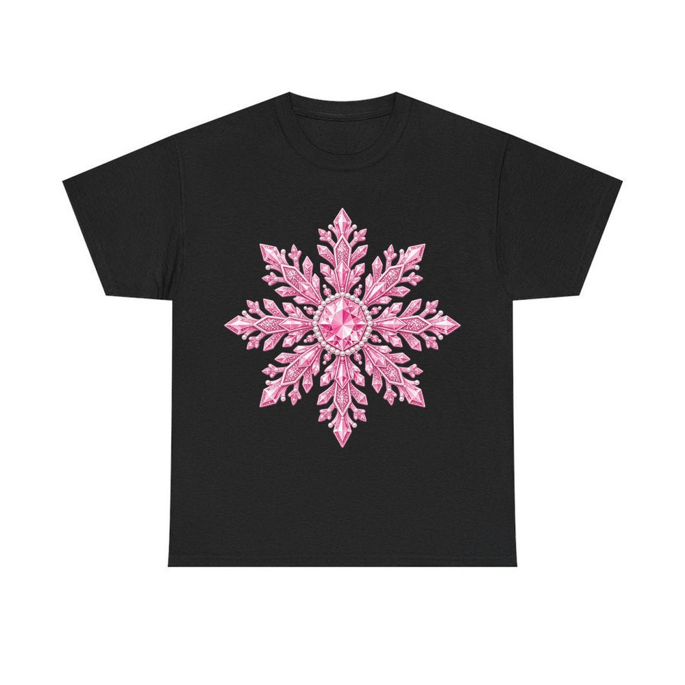 Pink Crystal Snowflake personalised Christmas T-shirt in black