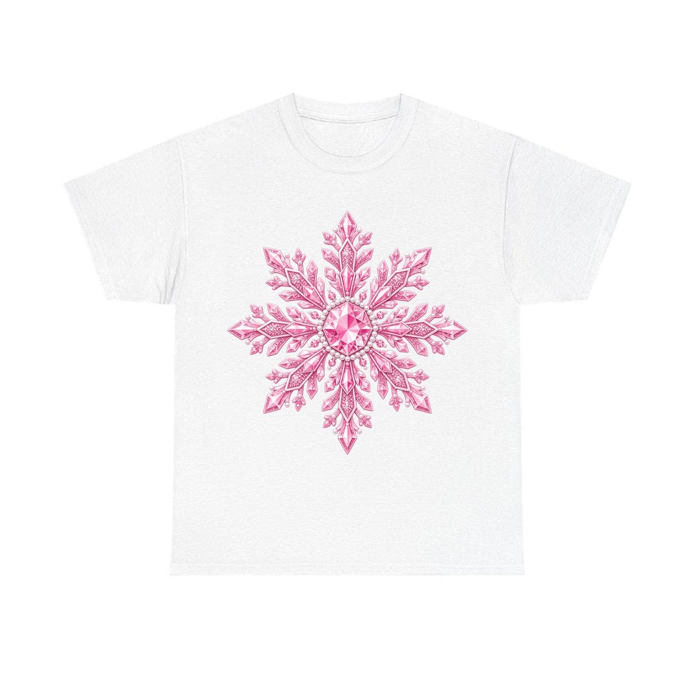 Pink Crystal Snowflake personalised Christmas T-shirt in white