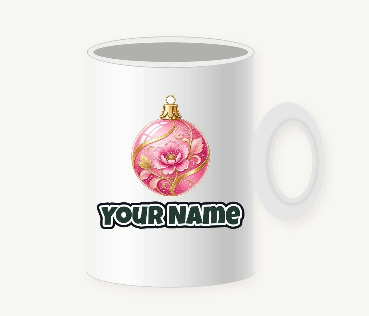 Pink Floral Bauble Personalised Christmas Mug