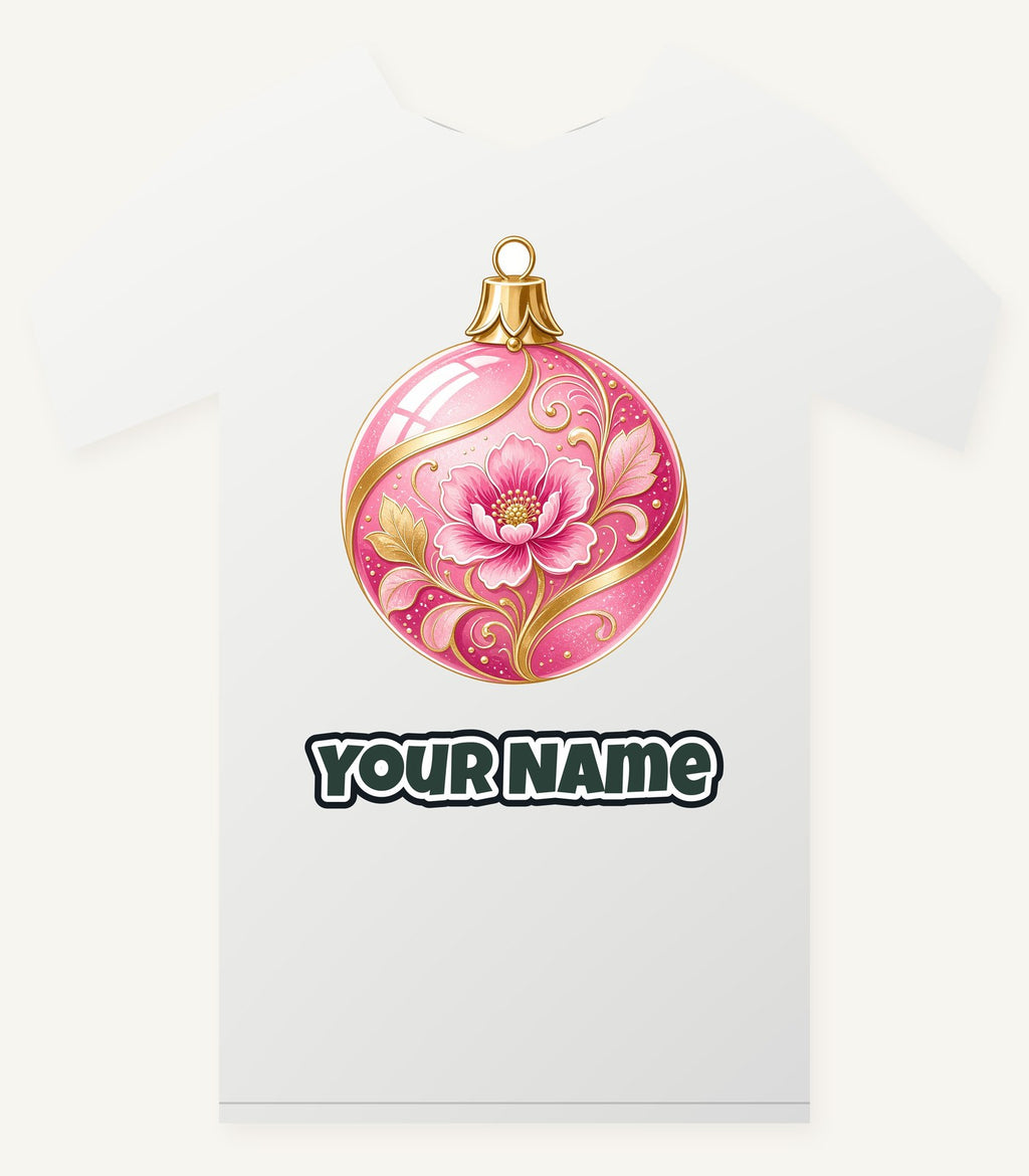 Pink Floral Bauble Personalised Christmas T-Shirt and Hoodie
