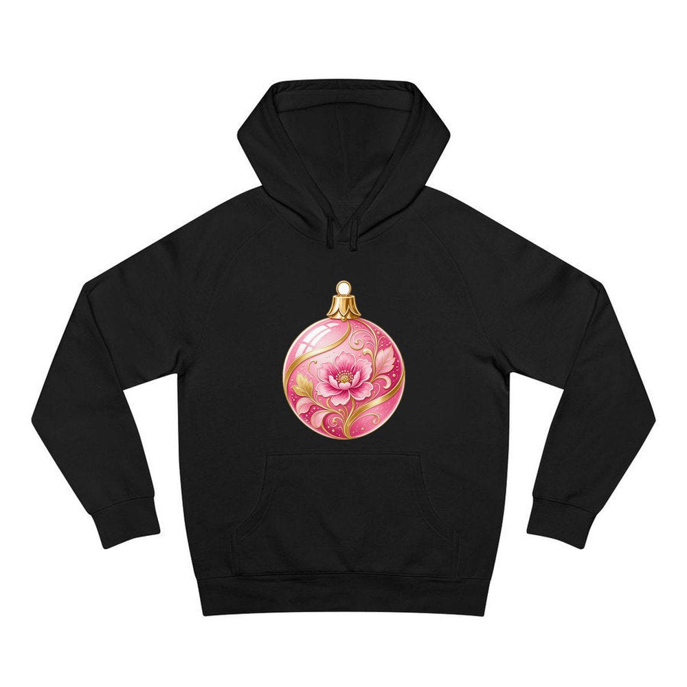 Pink Floral Bauble personalised Christmas hoodie in black