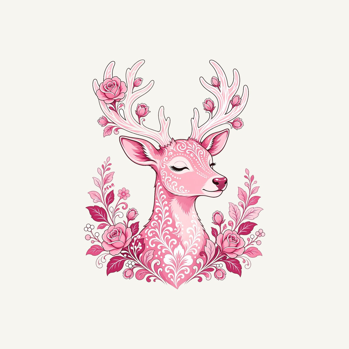 Pink Floral Reindeer Personalised Kids Tee and Baby Bodysuit