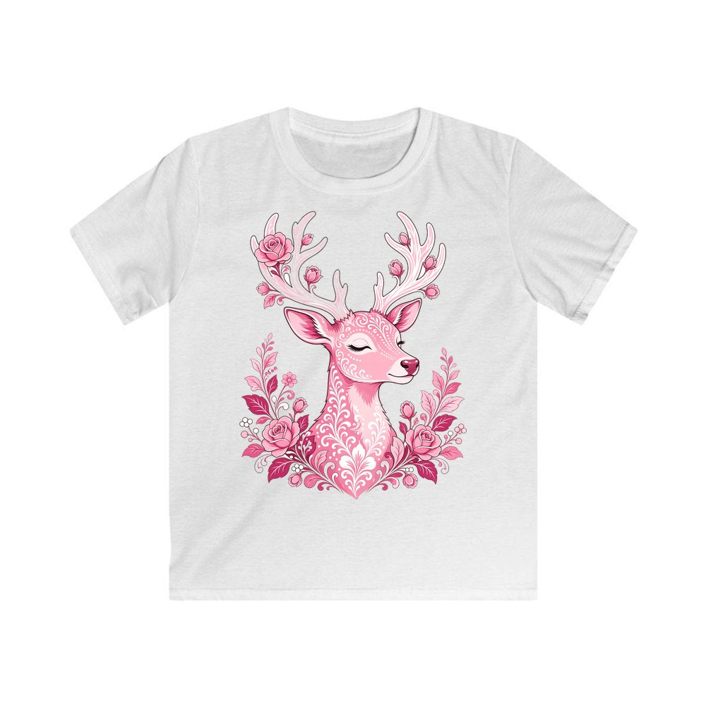 Pink Floral Reindeer personalised kids Christmas tee in white