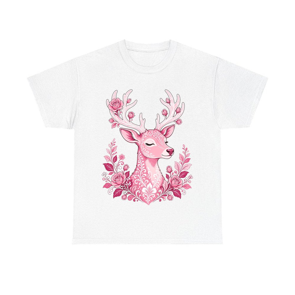Pink Floral Reindeer personalised Christmas T-shirt in white