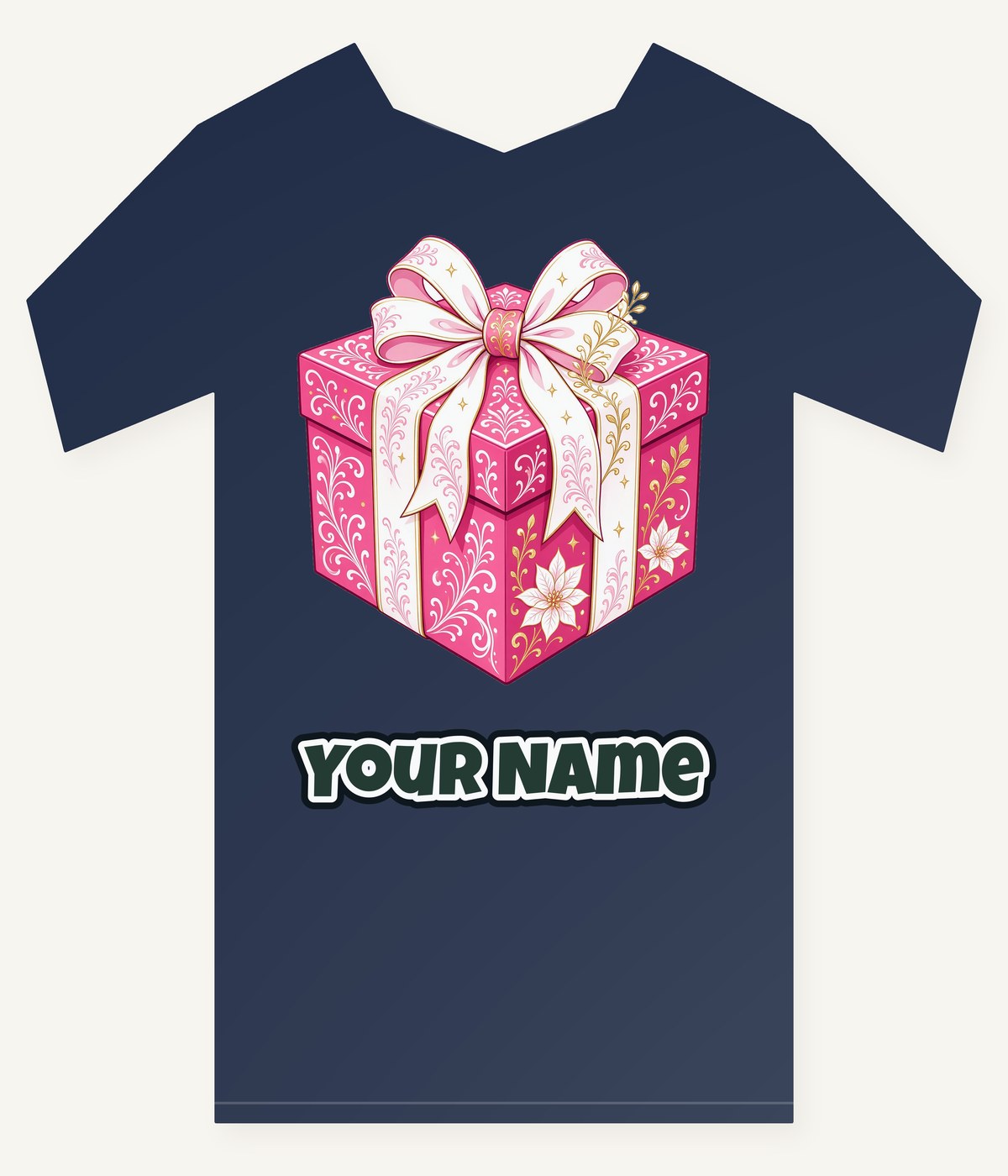 Pink Gift Box White Ribbon Personalised Kids Tee and Baby Bodysuit