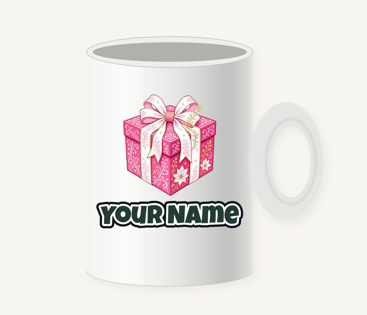 Pink Gift Box White Ribbon Personalised Christmas Mug