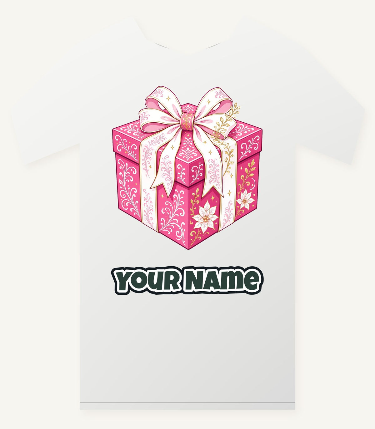 Pink Gift Box White Ribbon Personalised Christmas T-Shirt and Hoodie