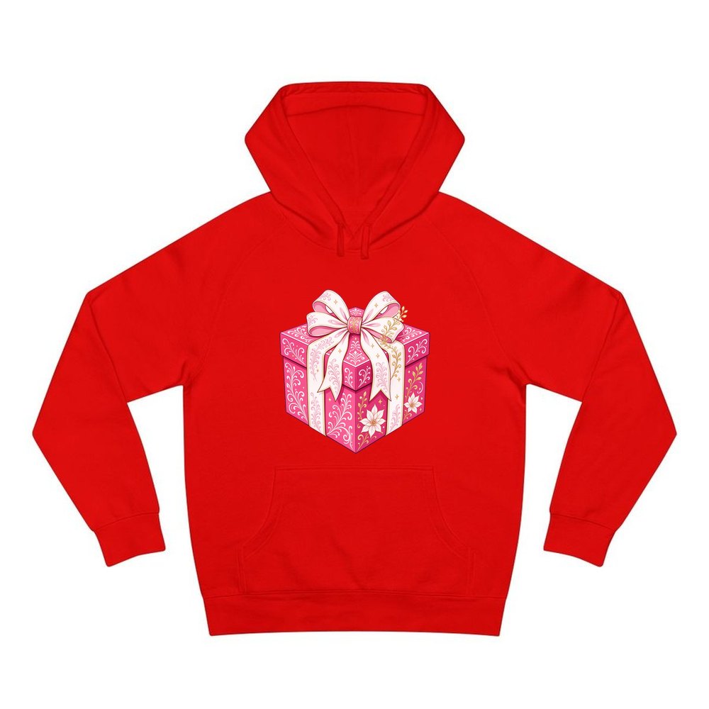 Pink Gift Box White Ribbon personalised Christmas hoodie in red