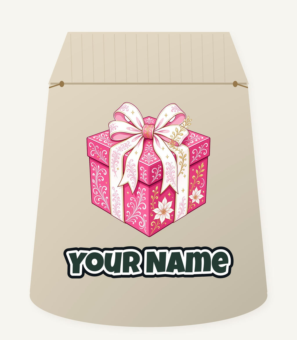 Pink Gift Box White Ribbon Personalised Santa Sack