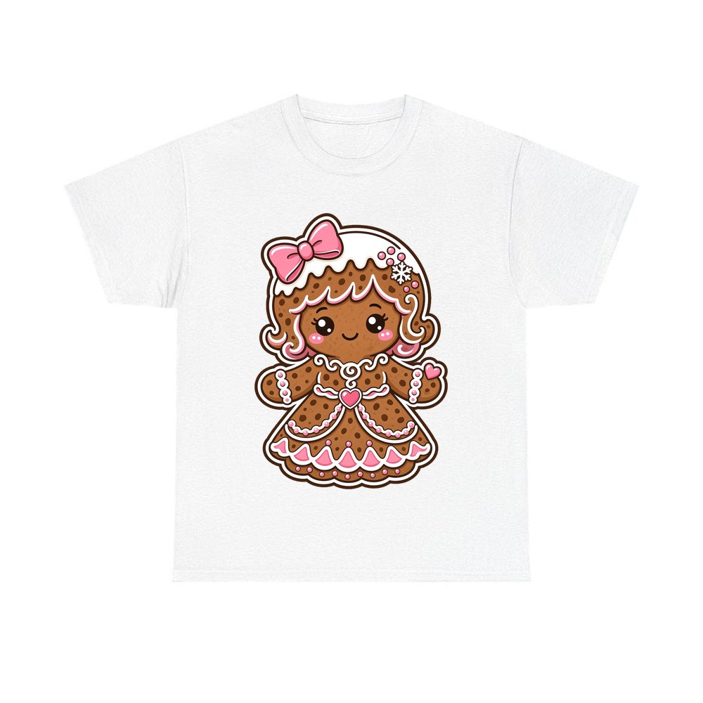 Pink Gingerbread Girl Biscuit personalised Christmas T-shirt in white