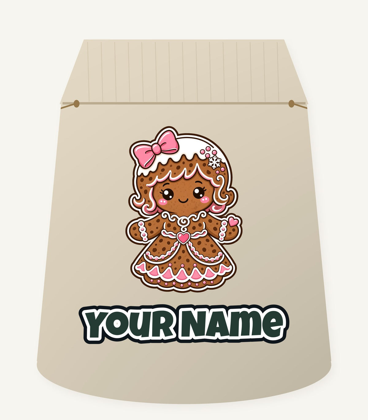 Pink Gingerbread Girl Biscuit Personalised Santa Sack