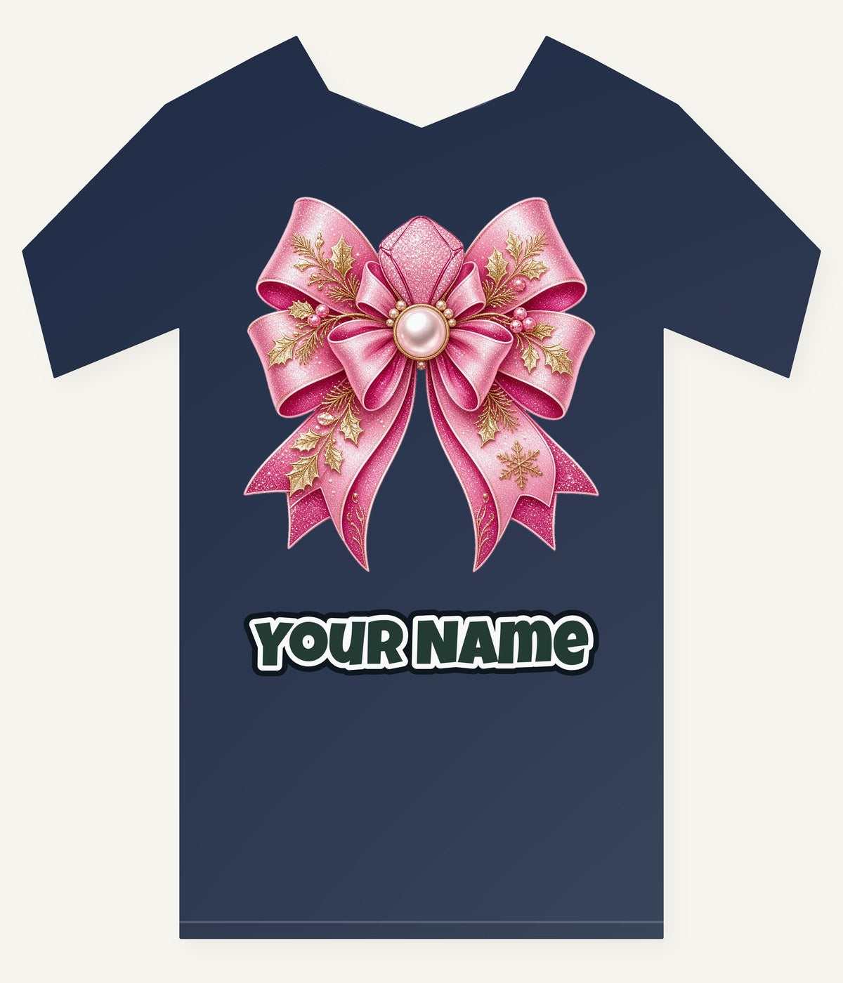 Pink Glitter Bow With Pearl Personalised Kids Tee and Baby Bodysuit
