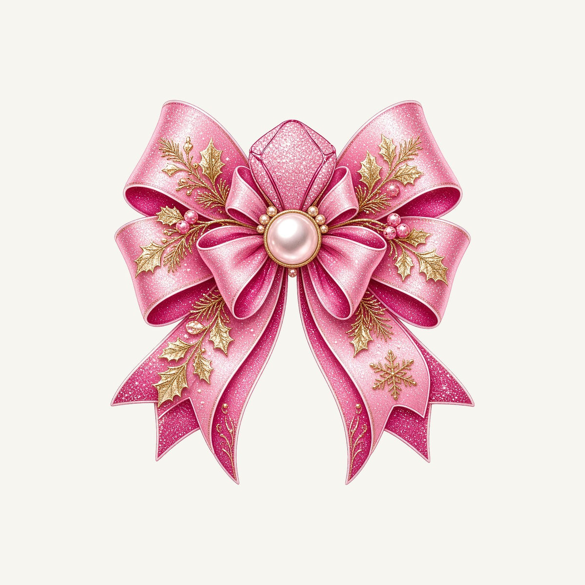 Pink Glitter Bow With Pearl Personalised Kids Tee and Baby Bodysuit