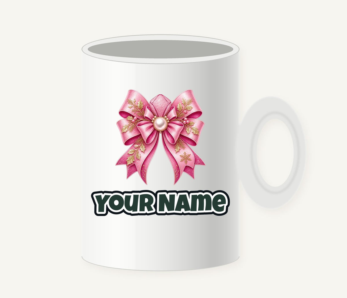 Pink Glitter Bow With Pearl Personalised Christmas Mug