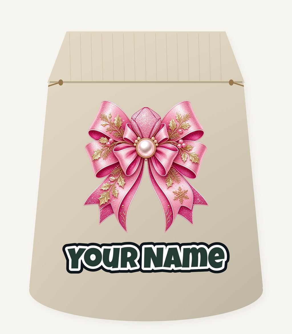 Pink Glitter Bow With Pearl Personalised Santa Sack