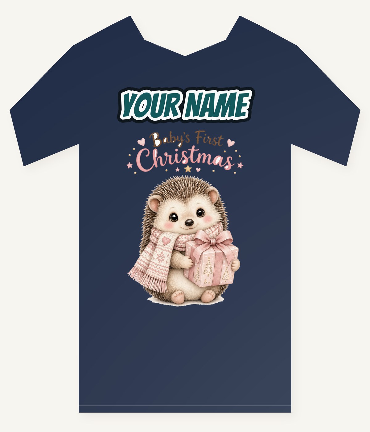 Pink Hedgehog First Christmas Personalised Kids and Baby Christmas Tee