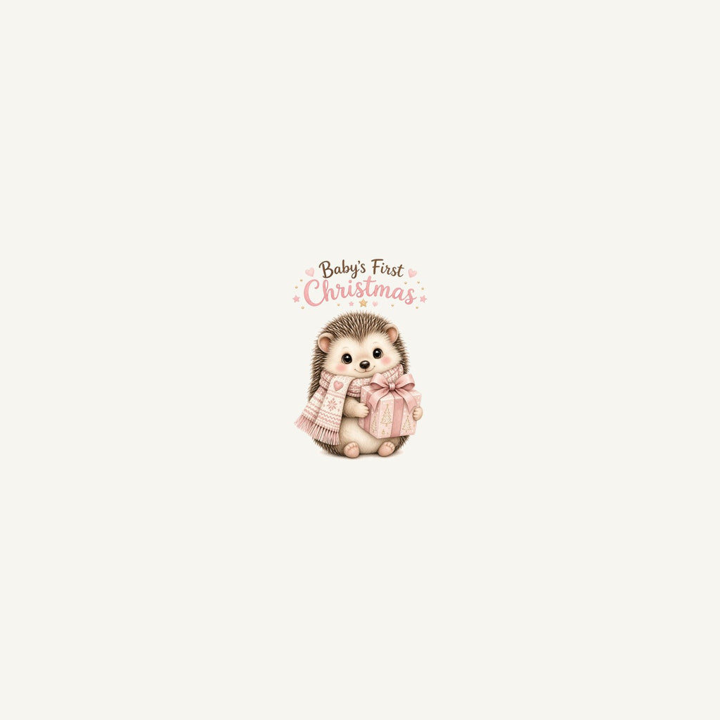 Pink Hedgehog First Christmas Personalised Beach Towel