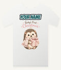 Pink Hedgehog First Christmas Personalised Christmas T-Shirt and Hoodie
